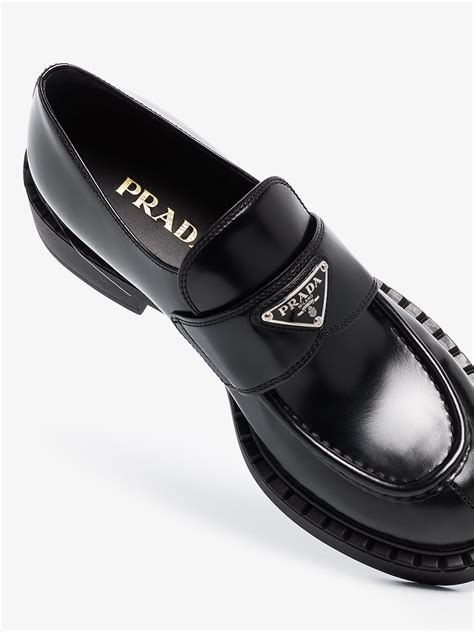 prada loafers logo